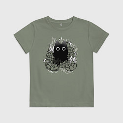 Футболка хлопковая детская Cat in plants, цвет: авокадо
