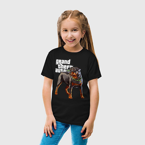 Детская футболка ЧОП - ротвейлер из GTA 5 / Черный – фото 4