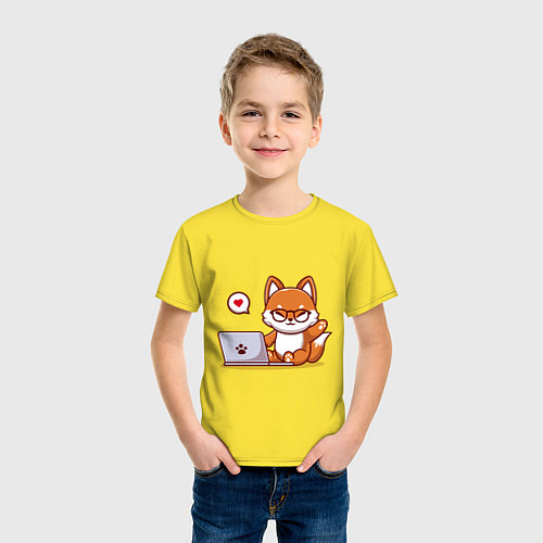 Детская футболка Cute fox and laptop / Желтый – фото 3