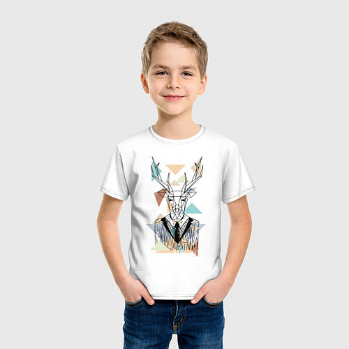 Детская футболка Геометрический олень хипстер / Белый – фото 3