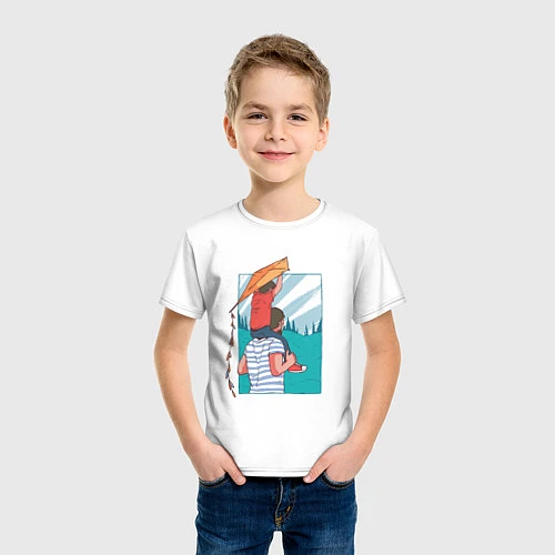 Детская футболка Папа с сыном и воздушный змей / Белый – фото 3