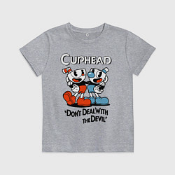 Футболка хлопковая детская Cuphead, Dont deal with devil, цвет: меланж