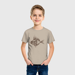 Футболка хлопковая детская Стимпанк Рыба Steampunk Fish Z, цвет: миндальный — фото 2