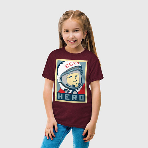 Детская футболка Юрий Гагарин - HERO / Меланж-бордовый – фото 4