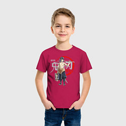 Футболка хлопковая детская Иноске Хашибира Kimetsu no Yaiba, цвет: маджента — фото 2