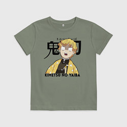 Футболка хлопковая детская Зеницу Агацума Kimetsu no Yaiba, цвет: авокадо