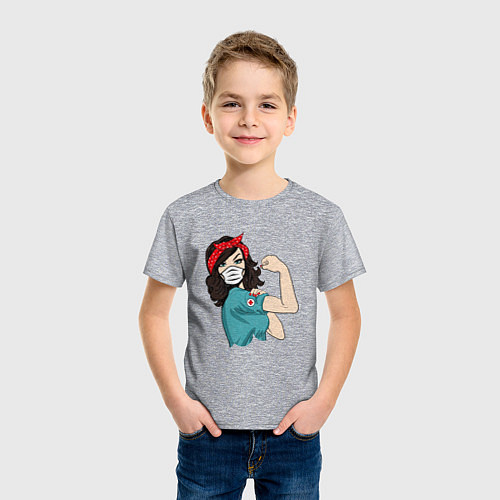 Детская футболка Медсестра В Маске Ретро / Меланж – фото 3