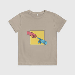 Футболка хлопковая детская The Creation of robot пародия, цвет: миндальный