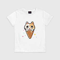 Футболка хлопковая детская Ice Cream Cat, цвет: белый