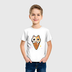 Футболка хлопковая детская Ice Cream Cat, цвет: белый — фото 2