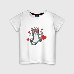 Футболка хлопковая детская Love Cat, цвет: белый