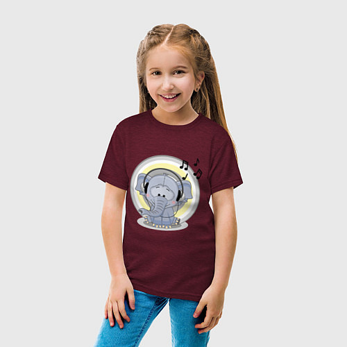 Детская футболка Слоненок в наушниках / Меланж-бордовый – фото 4