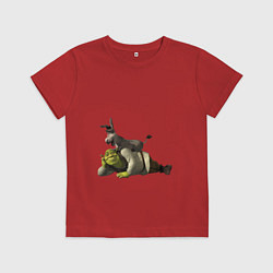 Футболка хлопковая детская Шрек и осел, цвет: красный