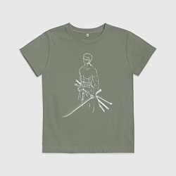 Футболка хлопковая детская Лайн Арт Зоро из One Piece, цвет: авокадо