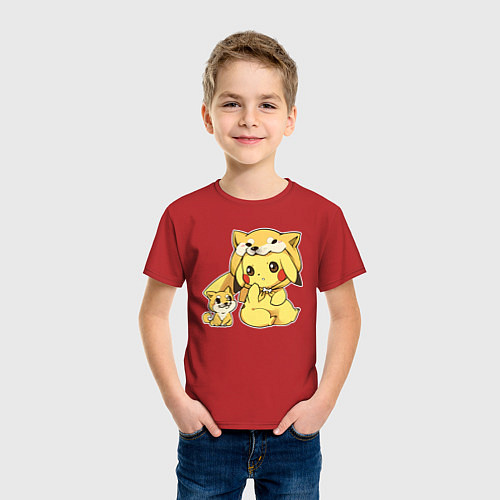 Детская футболка Пикачу и корги / Красный – фото 3