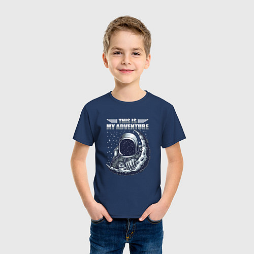 Детская футболка Космонавт и луна / Тёмно-синий – фото 3