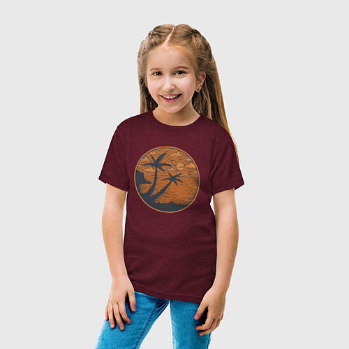 Детская футболка Лето, пальмы, вечер / Меланж-бордовый – фото 4