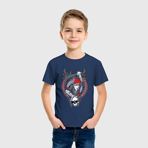 Детская футболка Скелет с битой / Тёмно-синий – фото 3