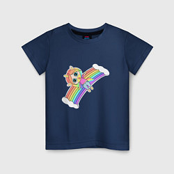 Футболка хлопковая детская Единорожка на радуге, цвет: тёмно-синий