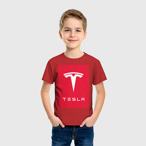 Детская футболка TESLA MOTORS ТЕСЛА / Красный – фото 3