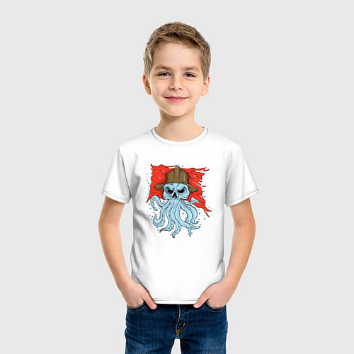 Детская футболка Осьминог в каске / Белый – фото 3