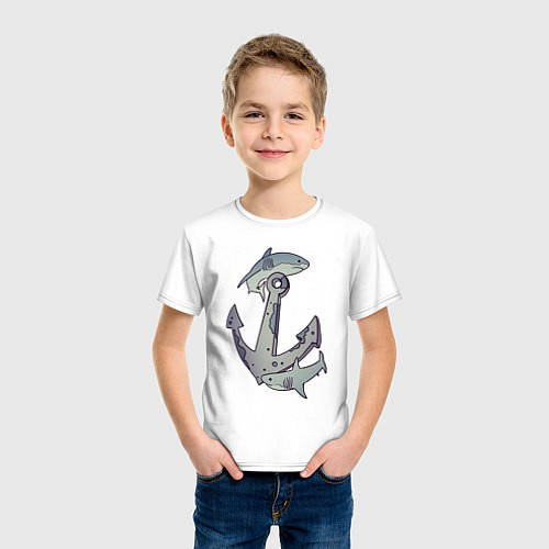 Детская футболка Sharks around the anchor / Белый – фото 3