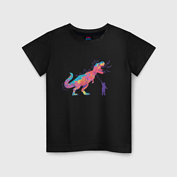 Футболка хлопковая детская Динозавр на поводке, цвет: черный