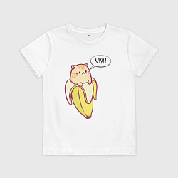 Футболка хлопковая детская Кот в банане, цвет: белый