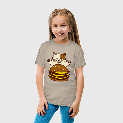 Детская футболка Голодный котик / Миндальный – фото 4