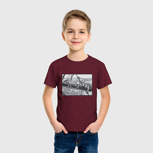 Детская футболка Обед на небоскрёбе - пародия / Меланж-бордовый – фото 3