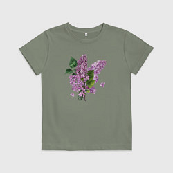 Футболка хлопковая детская СИРЕНЬ АКВАРЕЛЬЮ, цвет: авокадо