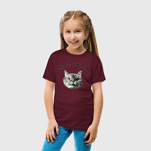 Детская футболка Кот с вопросами / Меланж-бордовый – фото 4