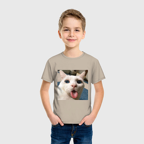 Детская футболка Мем про кота / Миндальный – фото 3