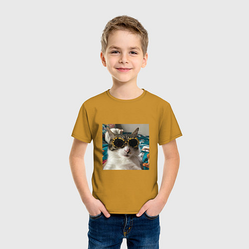 Детская футболка Мем про кота / Горчичный – фото 3
