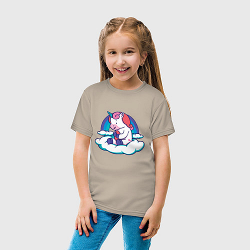 Детская футболка Малыш единорог на облаке / Миндальный – фото 4