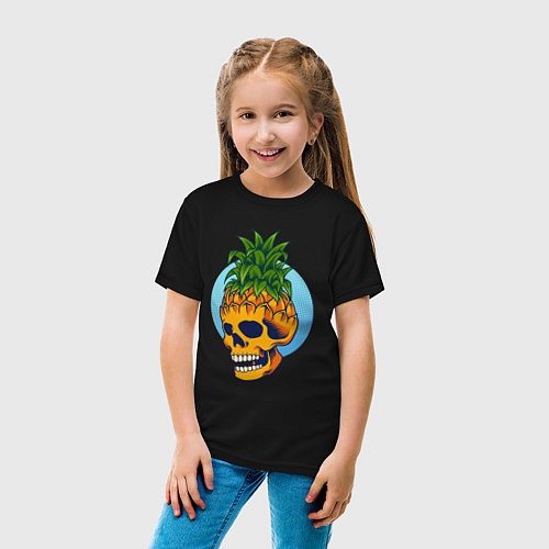 Детская футболка Череп - ананас / Черный – фото 4