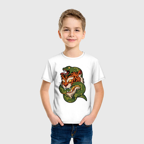 Детская футболка Тигр кусает змею / Белый – фото 3