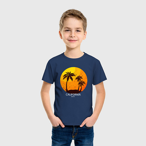 Детская футболка Лето, пальмы, Калифорния / Тёмно-синий – фото 3