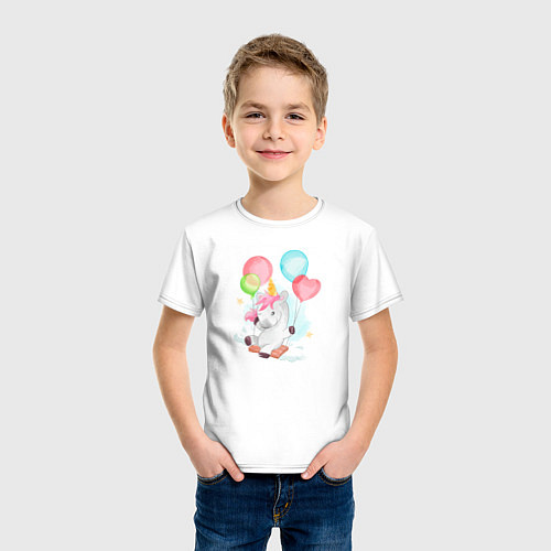 Детская футболка Единорог с воздушными шариками / Белый – фото 3