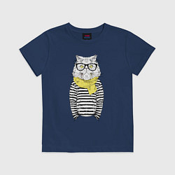 Футболка хлопковая детская Hipster Cat, цвет: тёмно-синий