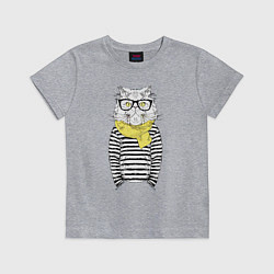 Футболка хлопковая детская Hipster Cat, цвет: меланж