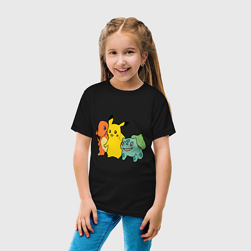 Детская футболка Чармандер Пикачу и Бульбазавр / Черный – фото 4