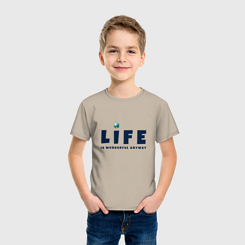 Детская футболка Life is wonderful / Миндальный – фото 3