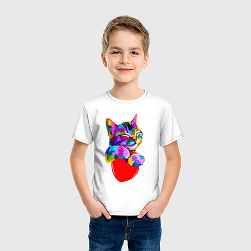 Детская футболка РАДУЖНЫЙ КОТИК RAINBOW KITTY / Белый – фото 3