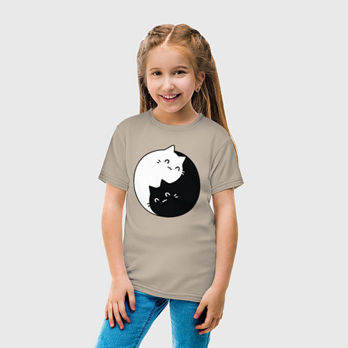 Детская футболка Инь Ян Котики / Миндальный – фото 4