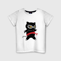 Футболка хлопковая детская Ninja Cat, цвет: белый