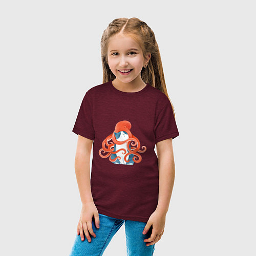 Детская футболка Осьминожья шапочка / Меланж-бордовый – фото 4