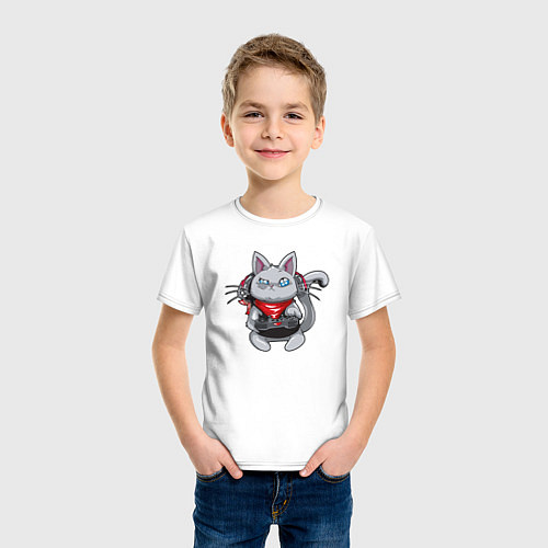 Детская футболка Кот - геймер / Белый – фото 3