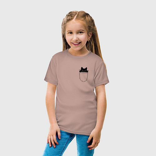 Детская футболка Кот в кармане / Пыльно-розовый – фото 4