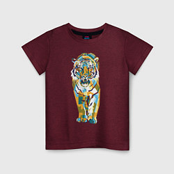 Футболка хлопковая детская Тигр-грация, цвет: меланж-бордовый